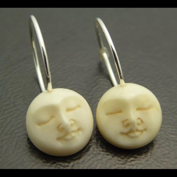 Carved Moon Face Earrings - ISO - Picture 3 of 8